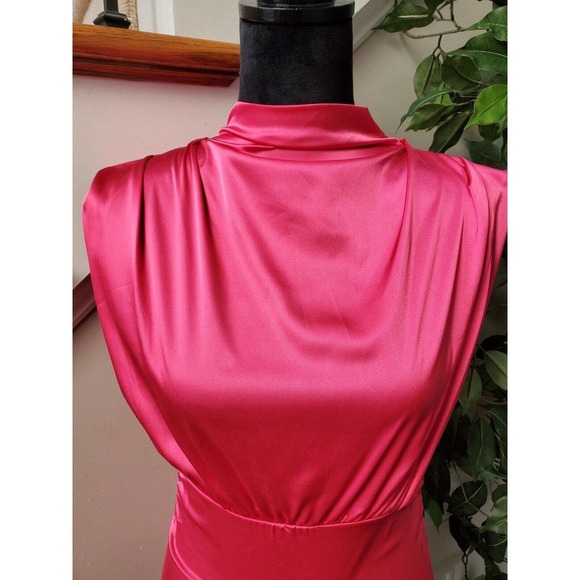 Pink Women's Solid Polyester Mock Neck Sleeveless Knee Length Dress Size Small - Picture 5 of 10